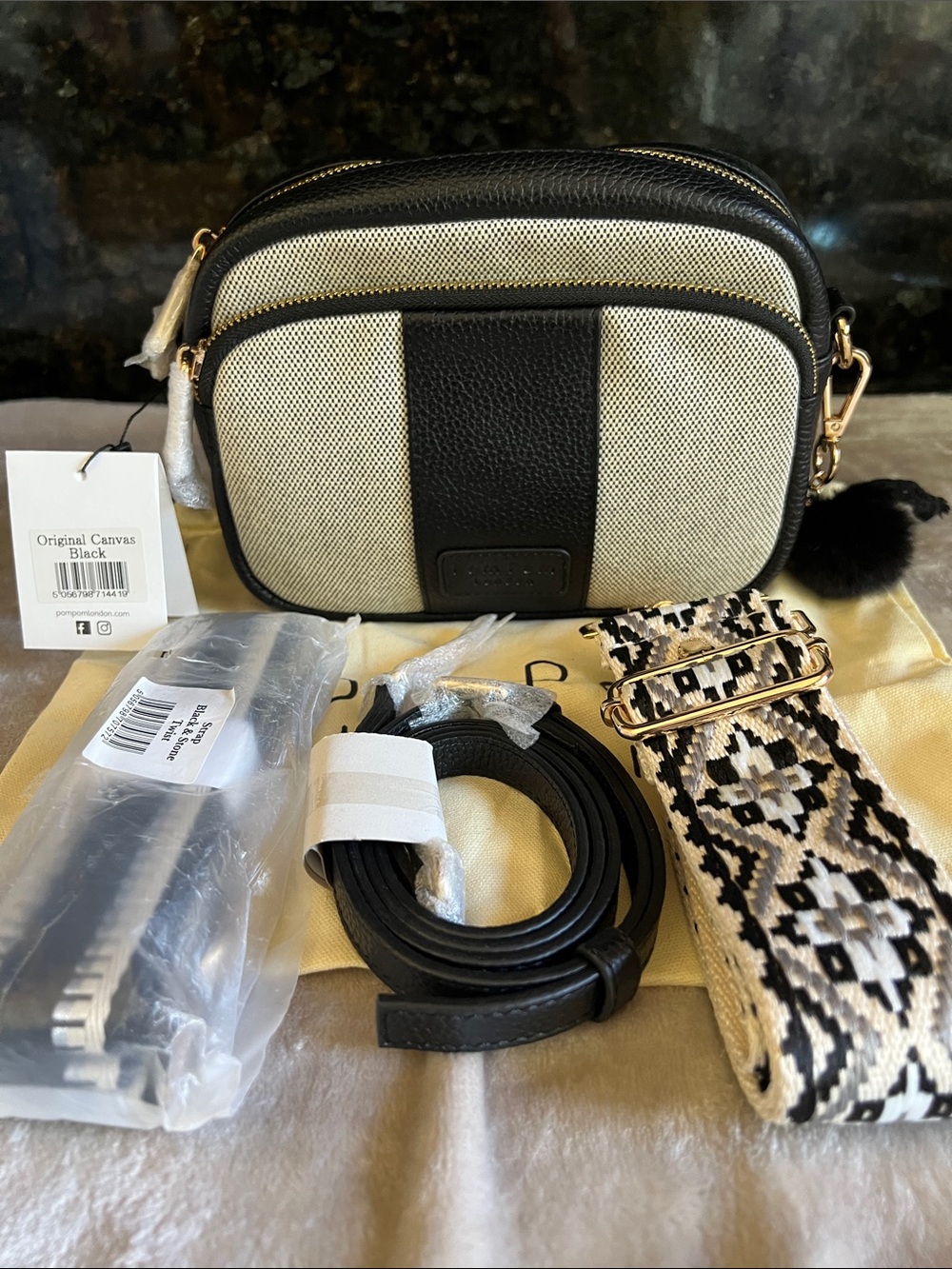 Pom Pom London Original Bag Canvas & Leather  in Black